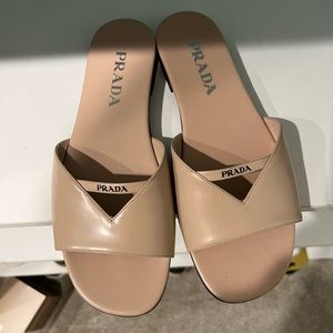 Prada Leather Logo Slide Sandals